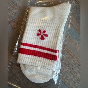 NWT Yelp White and Red Striped Socks One Size